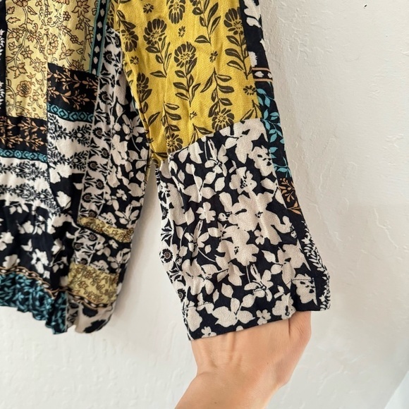 J Jill Patchwork 3/4 Sleeve Floral Rayon J Jill Top Boho Scoop Popover Blouse MP - Picture 3 of 10